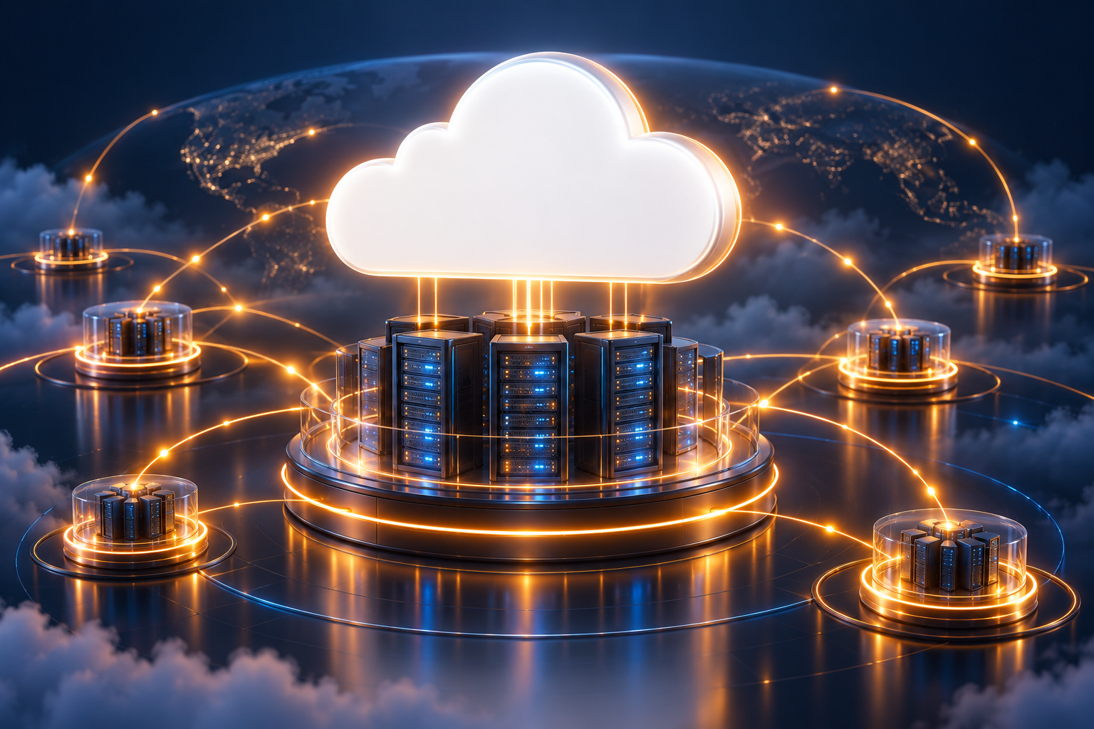 Cloud infrastructure illustration with connected servers